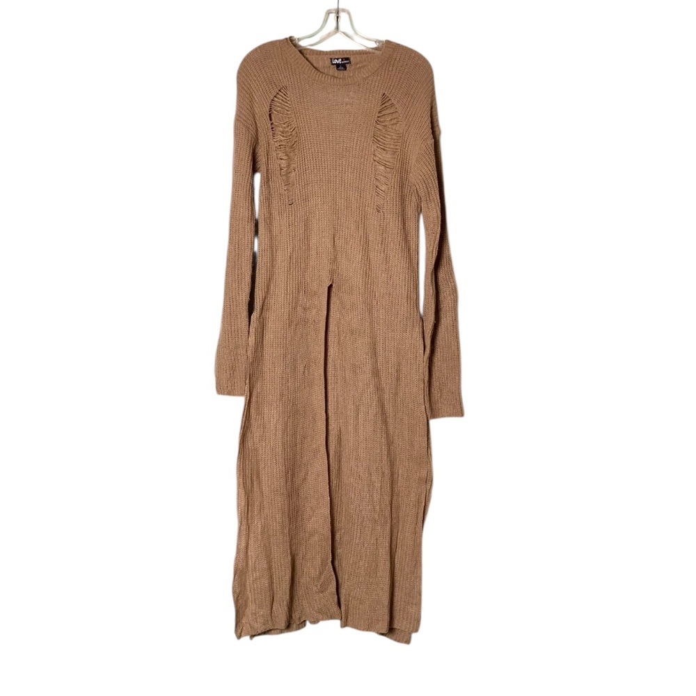 🌵Love By Chelsey Taupe Brown Ripped/Trashed Long Sleeve Dress L🌵